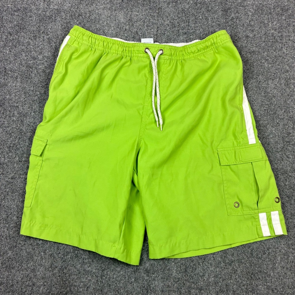 Gap Mens Lime Green Cargo Swim Trunks Board Shorts Mesh Lined Size Large Striped